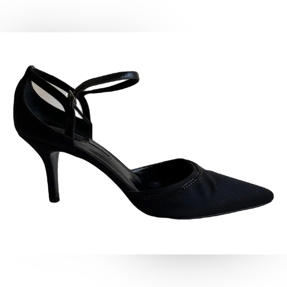 Ann Taylor Black beaded strappy buckle pointed toe three inch heels